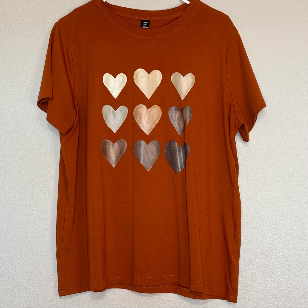 Burnt Orange Top with Hearts Valentine’s Day SHEIN Curve size 0XL